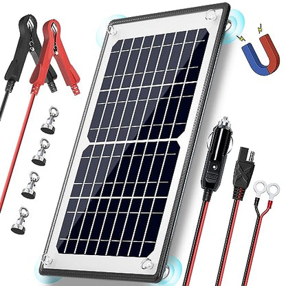 POWOXI 10W 12V Magnetic Solar Battery Trickle Charger Maintainer, Built-in MPPT Intelligent Charge Controller, Waterproof Solar Trickle Charger Alligator Clip for Car RV Motorcycle Marine, etc. - size: Magnetic-10W