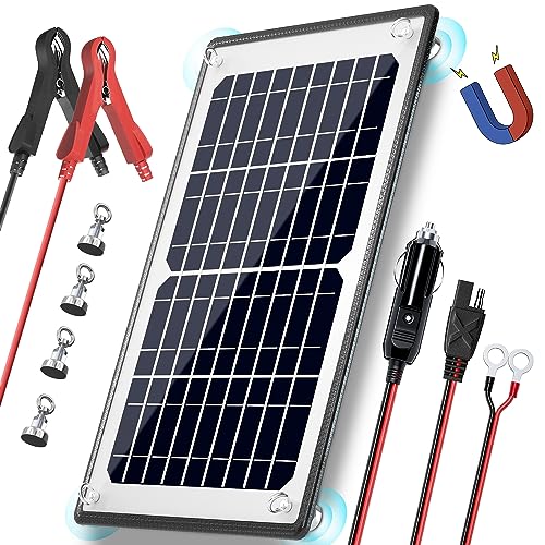 POWOXI 10W 12V Magnetic Solar Battery Trickle Charger Maintainer, Built-in MPPT Intelligent Charge Controller, Waterproof Solar Trickle Charger Alligator Clip for Car RV Motorcycle Marine, etc. - size: Magnetic-10W