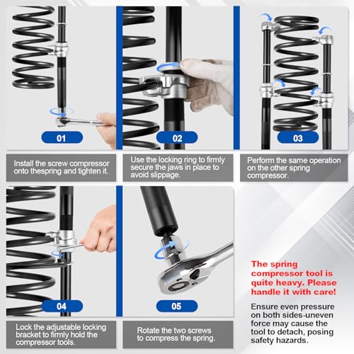 2 PCS Coil Spring Compressor Tool, Automotive Strut Spring Compressor, Heavy Duty Strut Spring Compression with Safety Jaws and Holder, Spring Compressor Tool 2205 LB Capacity