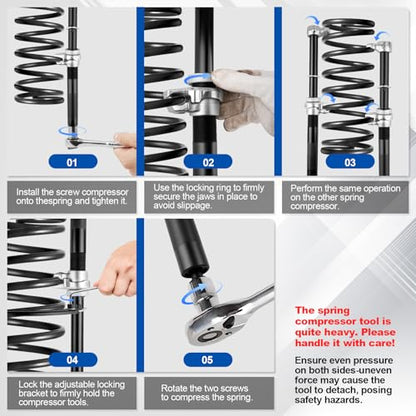 2 PCS Coil Spring Compressor Tool, Automotive Strut Spring Compressor, Heavy Duty Strut Spring Compression with Safety Jaws and Holder, Spring Compressor Tool 2205 LB Capacity