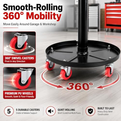 PowerSmart 330 LBS Capacity Roller Seat with Wheels, 360° Rolling Mechanic Stool, 18"-23" Adjustable Height, Tool Tray & Padded Seat for Garage, Workshop & Automotive Repair