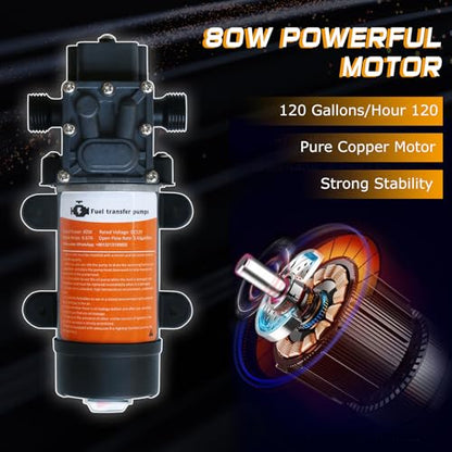 12V Fuel Transfer Pump Moves 120 Gallons of Gas or Diesel Per Hour. With Car Cigarette Lighter Plug, Battery Clip and Upgraded Carrying Case, for UTVs, Vehicles, Boats, Equipment.(80W) - color: 120Gal/hr