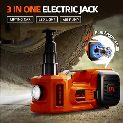 Car Jack Electric Hydraulic Jack 5Ton 155-450mm LCD Display 3in1 Lift Inflator LED Light 12V Portable Outdoor Home Emergency Tire Change Roadside Rescue Tool for Sedan SUV Truck - size: 5T-LCD Meter-Jack+Pump+Light