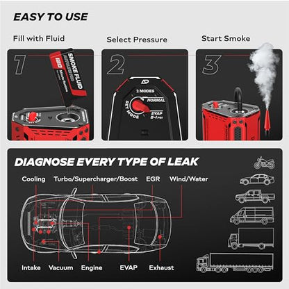 AutoLine Pro HyperSmoke™ Automotive Smoke Machine EVAP Vacuum Leak Tester – Adjustable Pressure – OEM Approved Smoke Fluid – Built-in Air Compressor Motor - Includes Smoke Fluid x2. - style: + Smoke Fluid