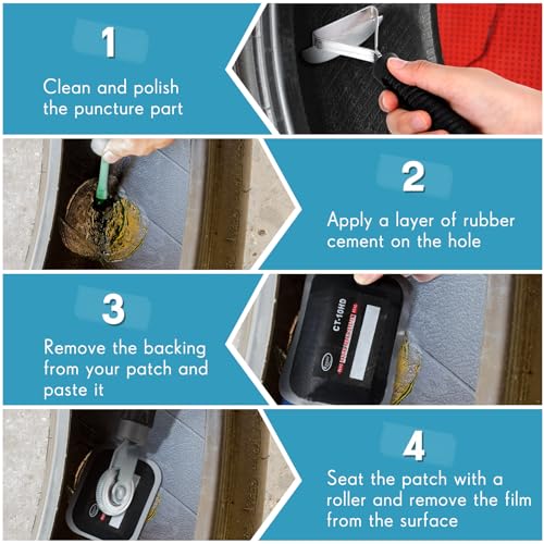 Pushglossy 22 Pieces Tire Repair Patch Tool Kit Including 2.56 x 3.15 Inch Square Rubber Tire Patches, Tire Patch Roller and Inner Liner Scraper for Auto Car Truck Motorcycle Bike Tire Repair Tool