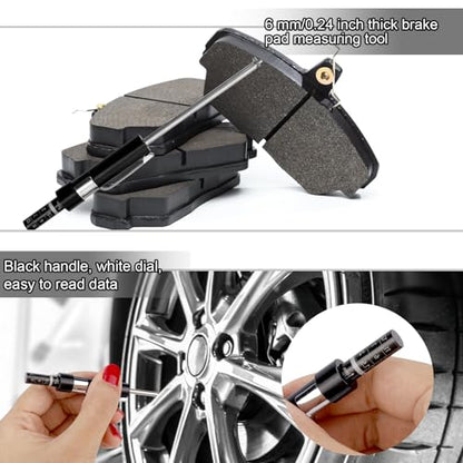 NQEUEPN Brake Pad Thickness Gauge Set, Tire Tread Depth Gauge & Valve Stem Caps Brake Pad Tester Measuring Tool with Scale for Internal & External Brakes Auto Maintenance Kit