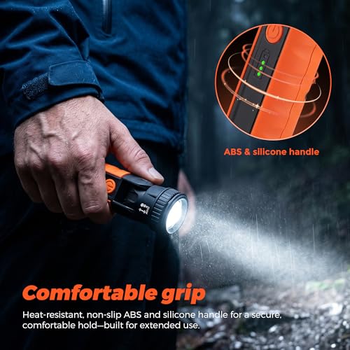 Rechargeable Flashlights High Lumens, LED Flashlight with Zoomable & 180° Swivel Head, 3 Brightness Modes, IP54 Waterproof IK08 Impact-Resistant Magnetic Flashlight for Emergency, Camping, Home Use
