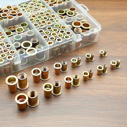 420 Pcs Metric and SAE Rivet Nut Kit, M3 to M10, 6#32 to 3/8 | Zinc-Plated Carbon Steel, M3-0.5 M4-0.7 M5-0.8 M6-1.0 M8-1.25 M10-1.5, 6#32 8#32 10#24 1/4-20 5/16-18 3/8-16 - size: M & SAE Kit (420 Pcs)