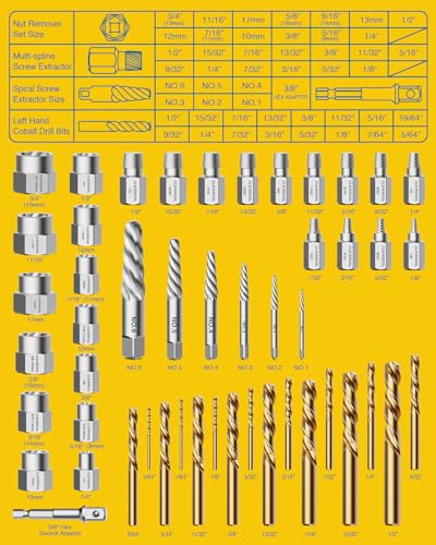 49 Pcs Screw Extractor Set with Left Hand Drill Bit, Easy Out Extractor Socket Set for Broken Nuts Bolts, Stripped Screw Remover with Portable Case - size: 49 Pieces