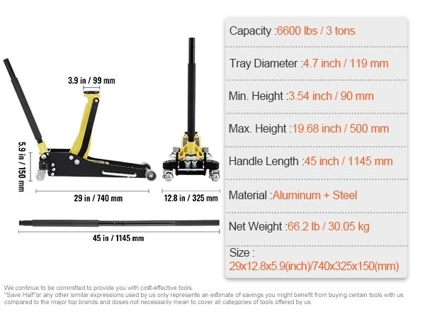 Car Jacks Car Jack 1.5-3 Ton Floor Jack Aluminum&Steel Racing Jack Single Pistons Quick Lift Pump Tire Change Tool,3 Ton - color: 3 Ton