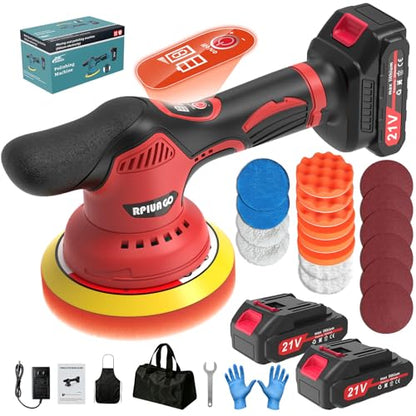 Cordless Car Buffer Polisher, 8-Speed 6000RPM Car Buffers and Polisher Kit with 2x21V 2000mAh Batteries & 28PCS Accessories, 6-Inch Orbital Polisher for Car Detailing, Waxing, Scratch Removal