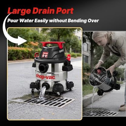 Shop-Vac 8 Gallon 4.5 Peak HP Wet/Dry Vacuum, Stainless Steel Tank, Portable with Drain Port, Blower Port, Hose and Accessories for Garage, Workshop, Jobsite, and Patio