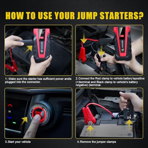 Scatach 5000A Jump Starter, 12V Jump Starter Battery Pack Portable (up to 9.0L Gasoline and 7.0L Diesel Engine), Car Battery Jump Starter Jump Box with LED Light and Jumper Cables - color: ‌dark red