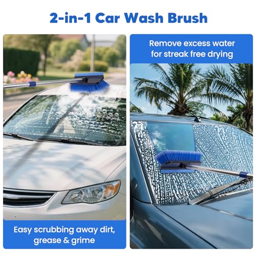 17Pcs Car Wash Kit with Bucket, Car Cleaning Kit with 62" Long Handle Car Wash Brush Mop, Mitt Duster Wheel Brush Detailing Brushes Towel, Car Washing Supplies for Cars RV Truck Exterior and Interior