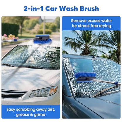 17Pcs Car Wash Kit with Bucket, Car Cleaning Kit with 62" Long Handle Car Wash Brush Mop, Mitt Duster Wheel Brush Detailing Brushes Towel, Car Washing Supplies for Cars RV Truck Exterior and Interior