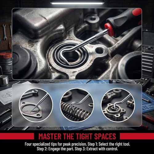 4-Piece Pick and Hook Tools Set, Pick Tool Set Car Auto Oil Seal/O-Ring Seal Gasket Pick Hooks Puller Remove, Long and Mini Pick Tool Set Red