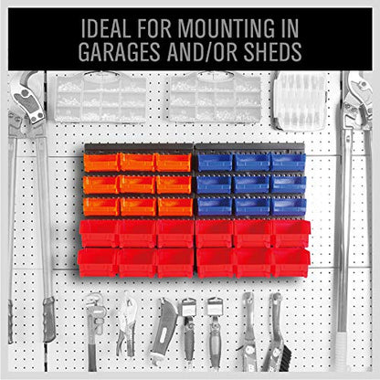 SEDY 30-Bin Wall-Mounted Storage Rack System - Heavy-Duty Garage Tool Organizer for Screws, Nuts, Bolts, Nails, Beads, and Small Hardware Parts - Easy Installation and Customizable