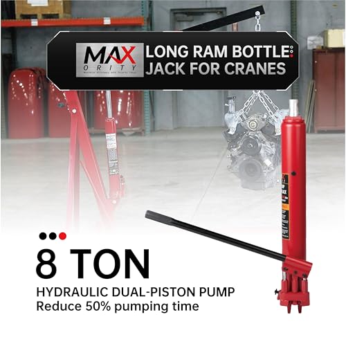 Maxority 8-Ton (16,000 lb) Dual-Piston Quick Lift Clevis Base Long Ram Hydraulic Bottle Jack for Engine Cranes, Engine Lift Hoists with Handle - size: 8 Ton Dual-Pump