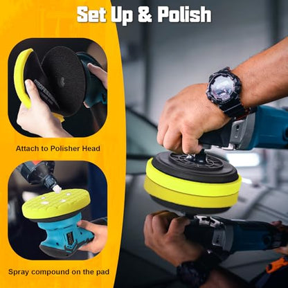 Foam Polishing Pads 6.5 Inch, 3Pcs Yellow Heavy Medium Cut Buffing Pad Set for Car Waxing Paint Care - color: Yellow, size: 6.5 - Inch