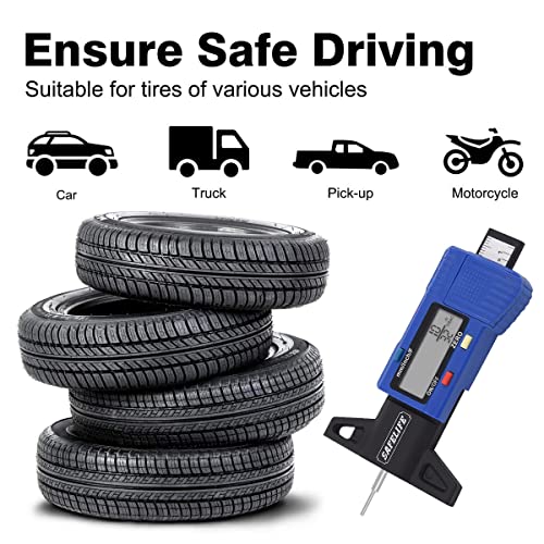 SAFELIFE Tire Tread Depth Gauge, Digital Tire Tread Depth Gauge LCD Display Professional for Motorcycles,Cars,Trucks,Vans,SUV,Accurate Reading Tyre Tread Depth Gauge 32/32 inch/0-1/25.4 mm