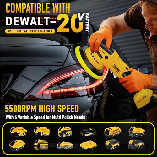 Brushless Cordless Buffer Polisher Compatible with Dewalt 20V Battery(Tool Only) - 15mm Dual Action | 10000RPM High Power | 6-Speed ControlPolisher with 6 Buffing Pads for Car Detailing Polishing