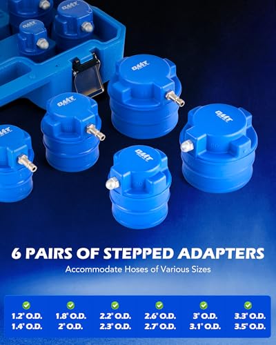 Orion Motor Tech Turbo Boost Leak Tester Set, Turbo System Leakage Tester Kit with Smoke Adapter 6 Pairs of Stepped Adapters 1.2" to 3.5", Turbo Pressure Leak Tester for Cooling Emission Exhaust Pipes