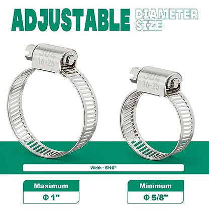 OURU 30PCS Hose Clamps Stainless Steel Adjustable 5/8"–1"(16-25mm) Worm Gear Hose Clamp, Heavy Duty Metal Small Hose Clamps for Automotive, Pipe, Radiator Plumbing, Fuel Line - size: 5/8"-1"(16-25mm)