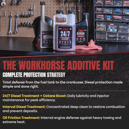 Doc's Diesel 24/7 Cetane Boost + Interval Diesel Treatment + Oil Friction Treatment Kit – Fuel System & Engine Protection – Cleans Injectors, Reduces Wear, Improves MPG (16 oz + 12 oz + 16 oz) - size: 24/7 + IDT + Oil Friction Treatment