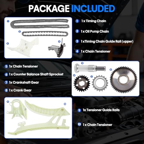 Timing Chain Kit with Oil Pump Drive Chain for 2012-2017 BMW 228i, 320i, 328i, 428i, 528i, X1, X3, X4, X5, Z4, N20 N26 2.0L 3.0L Engines – Replaces 11417602649, 11417602653, 11417605367 - color: BMW 2.0L 3.0L Timing Chain Kit