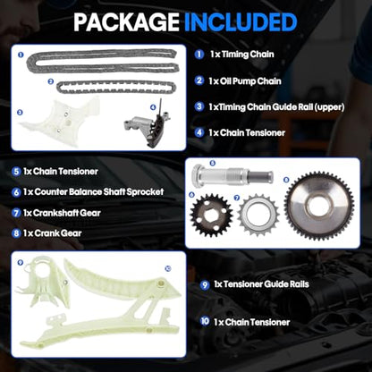 Timing Chain Kit with Oil Pump Drive Chain for 2012-2017 BMW 228i, 320i, 328i, 428i, 528i, X1, X3, X4, X5, Z4, N20 N26 2.0L 3.0L Engines – Replaces 11417602649, 11417602653, 11417605367 - color: BMW 2.0L 3.0L Timing Chain Kit