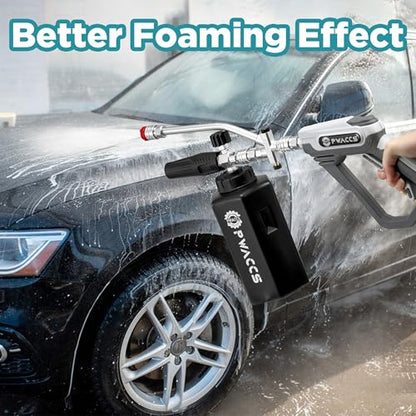 PWACCS Pressure Washer Foam Gun with Dual Connector Accessory, Short Power Washer Gun Foam Cannon and Double Tip Attachment Car Wash Kit, 1/4" Quick Connector, M22 Male Inlet, 4000 PSI, 1.5 Liter - size: 1.5 L