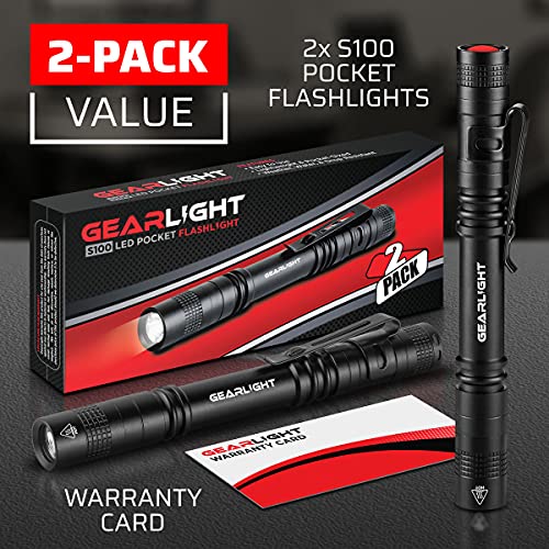 GearLight S100 LED Pocket Pen Light- 2 Small, Compact Flashlights with Clip for Tight Spaces, Police Inspection, Nurses & Medical Use - White Light - 2 Pack, (S100 Pen Light) - color: White Light, style: S100 LED (2Pck)