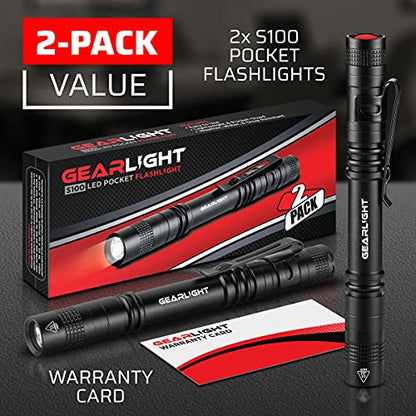 GearLight S100 LED Pocket Pen Light- 2 Small, Compact Flashlights with Clip for Tight Spaces, Police Inspection, Nurses & Medical Use - White Light - 2 Pack, (S100 Pen Light) - color: White Light, style: S100 LED (2Pck)