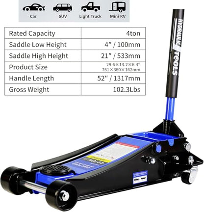 4 Ton Low Profile Floor Jack, Heavy Duty Floor Jack with Dual Pistons Quick Lift Pump, Steel Car Jack Adjustable Height 4"-21", Hydraulic Trolley Floor Jacks 4 Ton/8000 LB Capacity, Blue - color: Blue - 4 Ton(Dual Pump), Lift 4"-21"