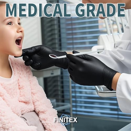 FINITEX - Black Nitrile Disposable Gloves, 5mil, Powder/Latex-Free, Medical Exam 100 PCS For Examination Home Cleaning Food Glove (X-Large) - size: X-Large