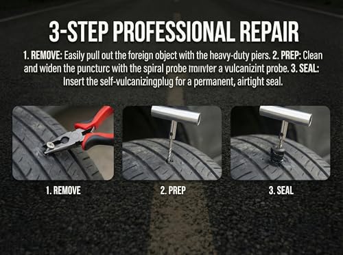 Flat Tire Repair Kit with Plugs 31 Pcs for Car, Motorcycle, ATV, Jeep, Truck, Tractor Flat Tire Puncture Repair