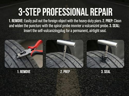 Flat Tire Repair Kit with Plugs 31 Pcs for Car, Motorcycle, ATV, Jeep, Truck, Tractor Flat Tire Puncture Repair