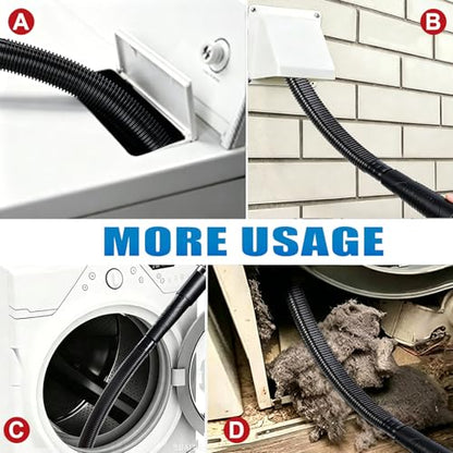 3 Pieces Dryer Vent Cleaner Kit: Vacuum Hose With Brush & Gloves Fits for Vacuums Cleaner, Refrigerator Condenser Coils, Tight Spaces Behind Appliances, Deep Cleaning Tools for Clogged Ducts- Black - color: Black(Complete Kit)