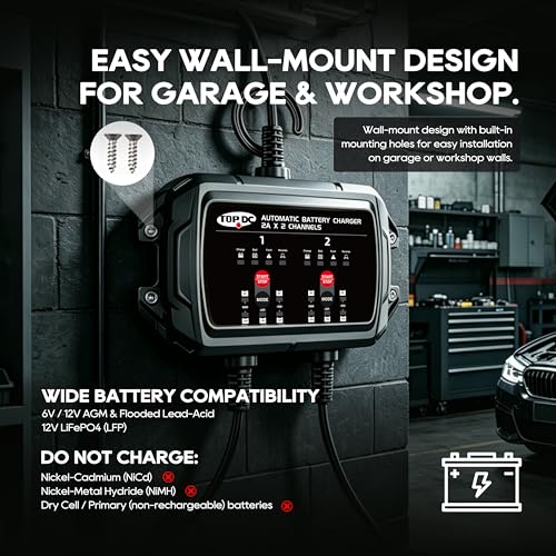TOPDC 2-Bank 4A Smart Battery Charger for STD, AGM and LiFePO4 | Overcharge protection and temperature compensation help manage charging as battery and ambient temperatures change. - size: 4A (2A*2Banks)
