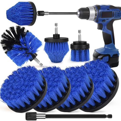 8 PackDrill Brush Attachment Set, 1/4in Power Scrubber Brush + Extend Long Rod, Brush Drill Attachment, Power Cleaning Scrub Brush for Bathroom, Tub, Tile, Corner（Blue） - color: Blue
