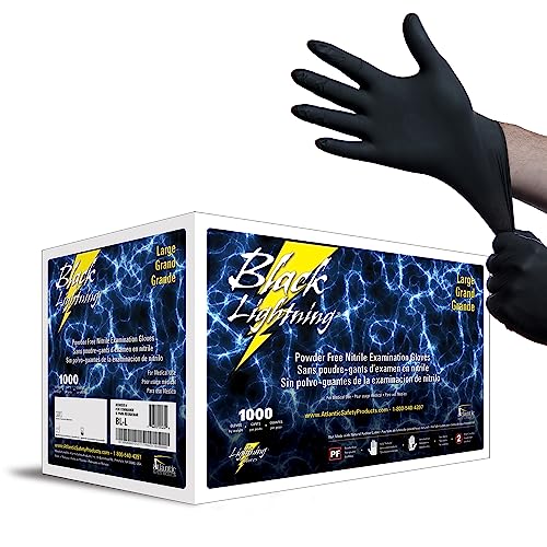 Black Lightning Nitrile Gloves 6 Mil, Disposable Powder-Free Exam & Work Gloves, Heavy Duty Chemical Resistant, Food Safe, Medical & Mechanic Gloves, Black, Large, 1000 Count - size: Large, style: 1000