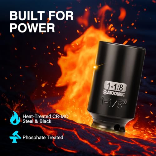 1/2" Drive x 1-1/8 Inch Deep 6PT CR-MO Impact Socket for Removing Axle nut | SAE Socket,6-Point Radius Corner Design,Two Size Markings,Square Chamfered Opening,For Removal of Axle Nut - size: 1-1/8 Inch, style: 1/2" Drive Deep Socket