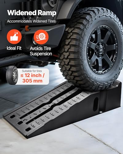 VEVOR Car Ramps, 2 PCS 16000 lbs GVW Capacity, 6.7 in Lift Height, Portable High Profile Car Service Ramps for Home Garage Maintenance and Oil Changes, Heavy Duty for Truck SUV Vehicle Repair, Black - size: 6.6*35.5inch