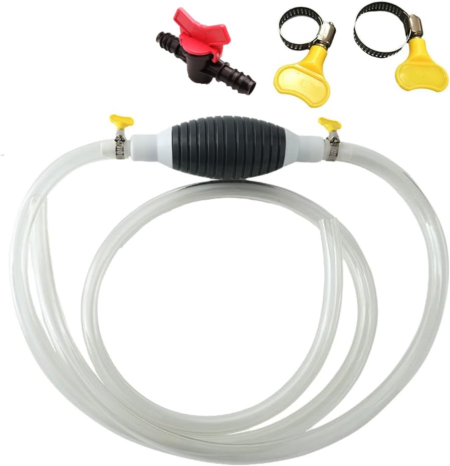 Manual Liquid Siphon Pump, Rubber and PVC, with Dual Stop-Valve, for Gasoline, Oil, Fuel, Diesel, Water Transfer (With 6.5ft Hose) - color: With 6.5ft Hose
