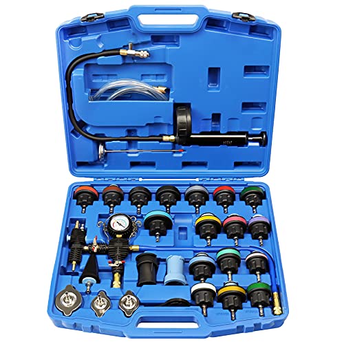 JoyFans Coolant Pressure Tester Kit, Cooling System Coolant Vacuum Refill Kit Automotive Tools Works on Radiator Leak Test & Coolant Fill Purge Service for Cars Trucks Airlift - color: Blue Suitcase