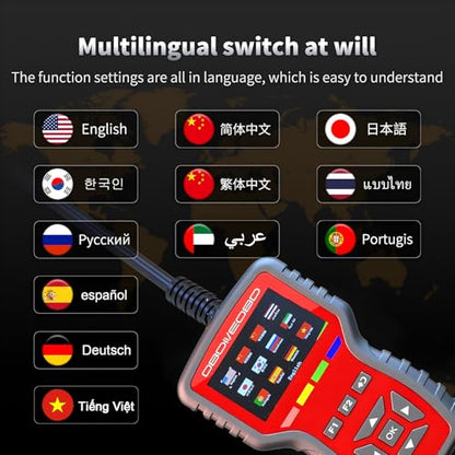 OBD2 Scanner and Battery Tester 2-in-1,Read and Clear Error Codes | Live Data, Freeze Frame,Car Code Reader and Engine Fault Diagnostic Tool for 1996+ OBDII Protocol Cars，red