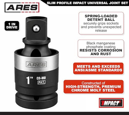 ARES 2061002 – 1-Inch Drive Slim Impact Universal Joint – Impact Rated U-Joint Features Slim Profile for Enhanced Access – 360-Degree Swivel Angle - size: 1-Inch Slim