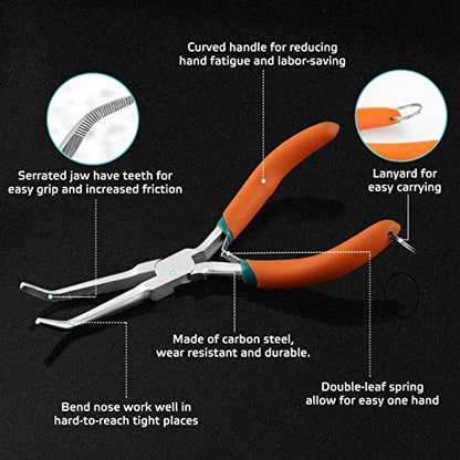 SPEEDWOX Long Needle Nose Pliers With Serrated Jaw Bent Needle Nose Pliers Fishing Pliers Hook Remover Needle Remover Pliers Fishing Tools With Anti-Loss Lanyard (Curved Tips, Curved Handle) - style: Curved Tips&Curved Handle