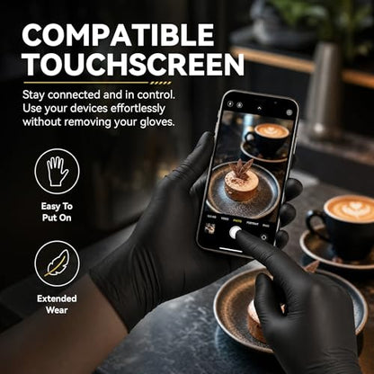 5 Mil Black Nitrile Gloves Disposable Latex Free, Textured Grip Food Safe, Professional for Cooking, Tattoo, Cleaning - size: Large