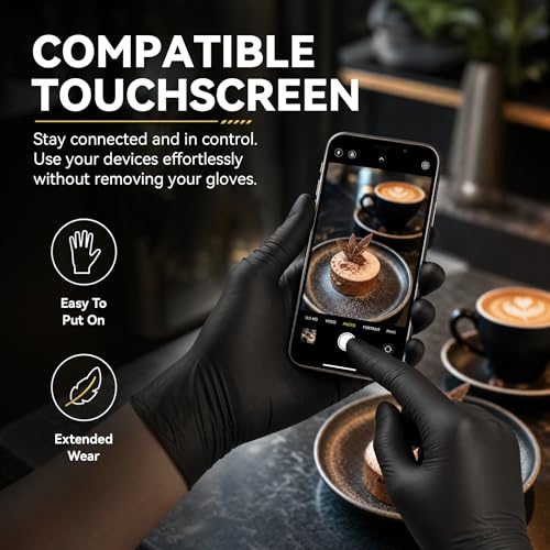 5 Mil Black Nitrile Gloves Disposable Latex Free, Textured Grip Food Safe, Professional for Cooking, Tattoo, Cleaning - size: Medium